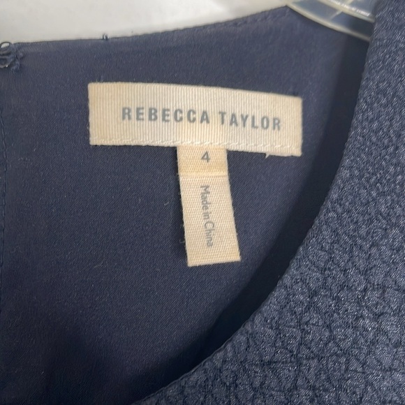 REBECCA TAYLOR Dress Size 4 Textured Stretch Woven Ruffle Cut Out Back Navy - Picture 4 of 9